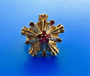 FUN Retro 14k Rose Gold Diamond and Ruby Cocktail Ring - Picture 1 of 3