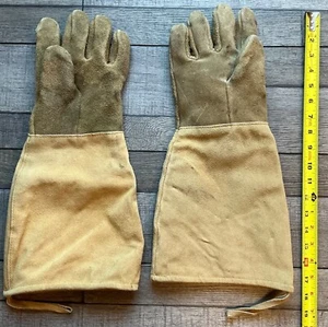 Vintage LL Bean Fireplace Gloves Leather Insulated Brown Tan Work Glove - Picture 1 of 6