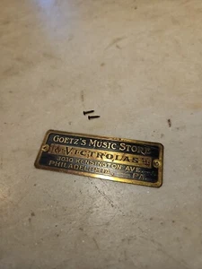 Antique Goetz's Music Store Tag Victrola Brass Philadelphia Pa 1920's - Picture 1 of 5
