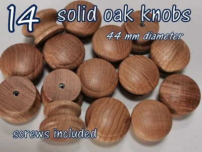 Set 14 Wooden Oak Knobs Handle Kitchen Doors Drawer  Solid Wood 44 mm Diameter  - Image 1 of 2