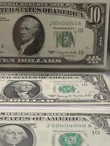 3of $10 1963/A/9 Kansas City notes MATCH BINARY,REPEAT 00404040 UNC Super Rare! - Picture 1 of 7