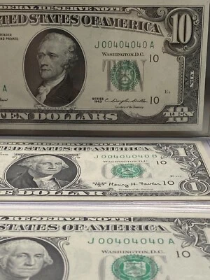 3of $10 1963/A/9  Kansas City notes MATCH BINARY,REPEAT 00404040 UNC Super Rare！ - Image 1 of 4