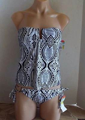  NEW RAISINS 2 PC TANKINI SWIMSUIT BLACK WHITE SIZE S - Image 1 of 4