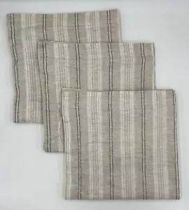 Rizzy Home Adeline Stripe Set of 3 Euro Pillow Shams Linen Flax Ivory Taupe EUC - Picture 1 of 6