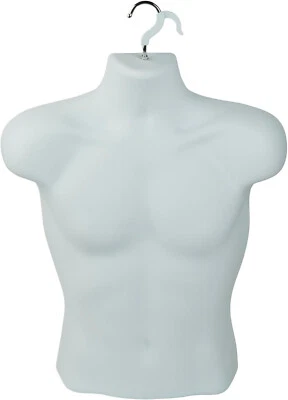 Molded Man's Shirt Torso Form Fits S - L Hanging Male Mannequin White - Image 1 of 4