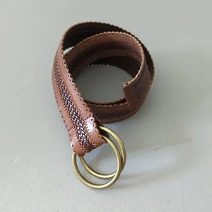 American Eagle Womens Medium LEATHER BELT Brown Cut Out Cinch Double O Boho - Picture 1 of 6