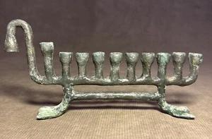Mid Century Modern Brutalist Bronze Brass Sculpture Menorah Beautiful Patina - Picture 1 of 24