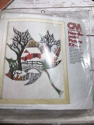 COLUMBIA MINERVA WINTER LEAF NEEDLEPOINT PICTURE KIT 9"X12" 2435 NOS - Image 1 of 4