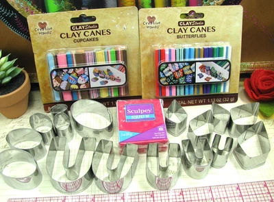 Сделайте ювелирные изделия из глины, 2 упаковки глиняные трости, Sculpey 3, резаки для глины, рулон - вырезать - выпекать! - Изображение 1 из 4
