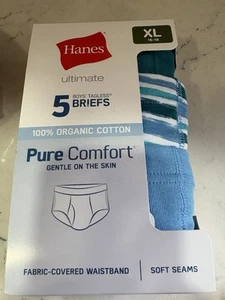 Hanes Ultimate Boys Size XL 16/18 Organic Cotton Comfort Briefs Underwear 5 Pk - Picture 1 of 3