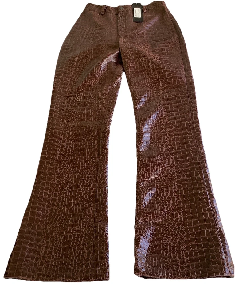 Pantalones de cuero vegano Motel Rocks ZOVEN tiro alto marrón cocodrilo en relieve talla XS Foto 1 de 4