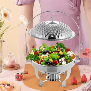 Strofinatore rotondo 6L/6,3QT con coperchio appeso vassoio riscaldante acciaio inox argento - Foto 1 di 15