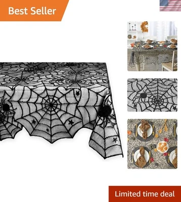 Elegant Black Lace Halloween Tablecloth 54x72” - Perfect for Spooky Gatherings - Image 1 of 4