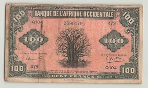 FRENCH WEST AFRICA 100 Francs 1942, P-31a, Q104 2590479, Crisp VF Grade. F2 - Picture 1 of 2