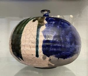 Großer Raku Unkraut Topf Gefäß Studio Kunst Keramik Tropfglasur Vase - Bild 1 von 9