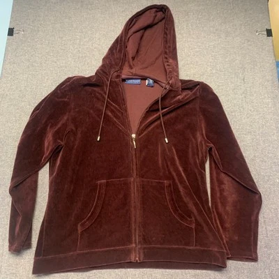 Karen Scott Women's 2-Piece Set Size PM Burgundy Velour Zip-Up Hoodie & Pants - Image 1 of 4