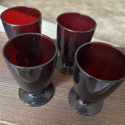 Set of 4 Vintage Anchor Hocking Royal Ruby Red Footed Glass Tumblers - Image 1 of 3