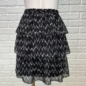Gap Flare Skirt Womens Medium Tiered Black White Sheer Fabric Pull On Lined - Picture 1 of 6