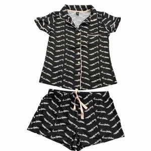 bebe Womens Pajama Set Black Pink Size M Button Down Shirt and Shorts Sleepwear - Picture 1 of 6