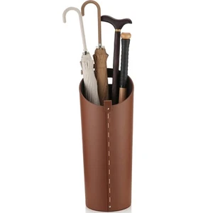 Brown Leather Umbrella Holder Indoor Umbrella Stand Rack for Entryway Tall Bu... - Picture 1 of 7