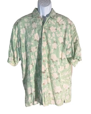 Statements Short Sleeve Floal Button Down Shirt Green White XL - Image 1 of 4