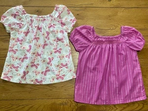 NWT 2 Cotton Gauze Tops Sz Med (7/8) Wht Butterflies & Pink Stripe Sheer & Cool! - Picture 1 of 10