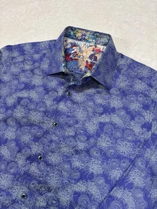 Robert Graham Blue Men’s Size Medium Blue Artsy Geometric Button Up Floral - Picture 1 of 13