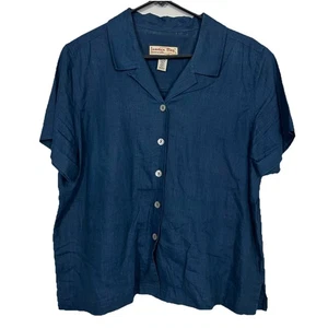 Jamaica Bay XL 100% Leinen dunkelblau Kurzarm Button Down Hemd Oberteil - Bild 1 von 10