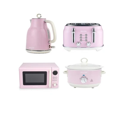 Salter Retro Pink Kitchen Set – Kettle, Toaster, Microwave & Slow Cooker, 3kW - Image 1 of 4