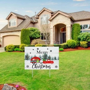Christmas Red Truck 2024 Yard Sign, Durable Plastic, Garden Festive Theme, Rod M - Picture 1 of 6