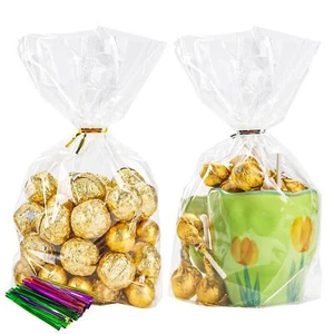 50 Pack Cellophane Bags Clear Flat bottom Cellophane Treat Bags with 50 Pack ... - Picture 1 of 6