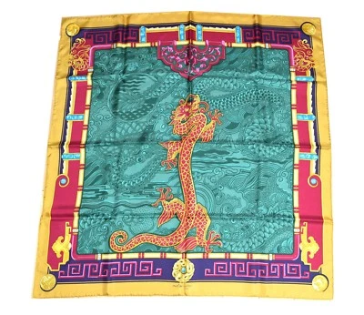 must de Cartier Scarf LE DRAGON MYSTERIEUX Silk 87 cm Green Shawl Foulard YA15 - Image 1 of 4