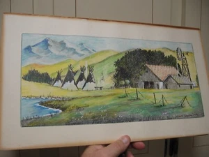 Walter Opalka Signed Pen Ink Watercolor Art Drawing Painting, 18 x 10" unframed - Picture 1 of 6