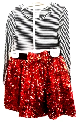 Top Bonnie Jean Niñas 5 o 6 con Falda Lentejuelas Rojas Navidad Vacaciones Forrado Brillante Foto 1 de 4