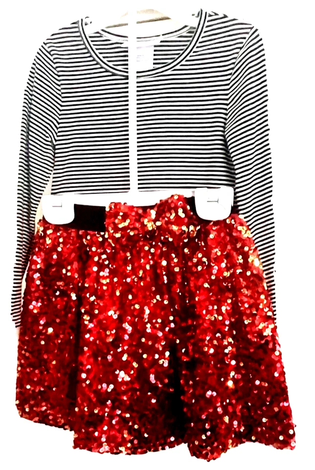 Top Bonnie Jean Niñas 5 o 6 con Falda Lentejuelas Rojas Navidad Vacaciones Forrado Brillante Foto 1 de 4