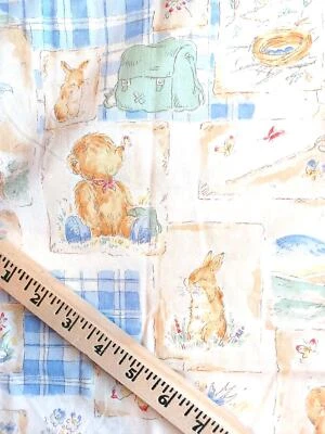 VTG Teddy Bear Butterfly Bird Bunny Pastel Whimsical Cotton Fabric BTY - Image 1 of 4