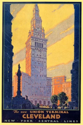CLEVELAND OHIO NEW YORK UNION TERMINAL TRAVEL AMERICAN USA VINTAGE POSTER REPRO - Image 1 of 3