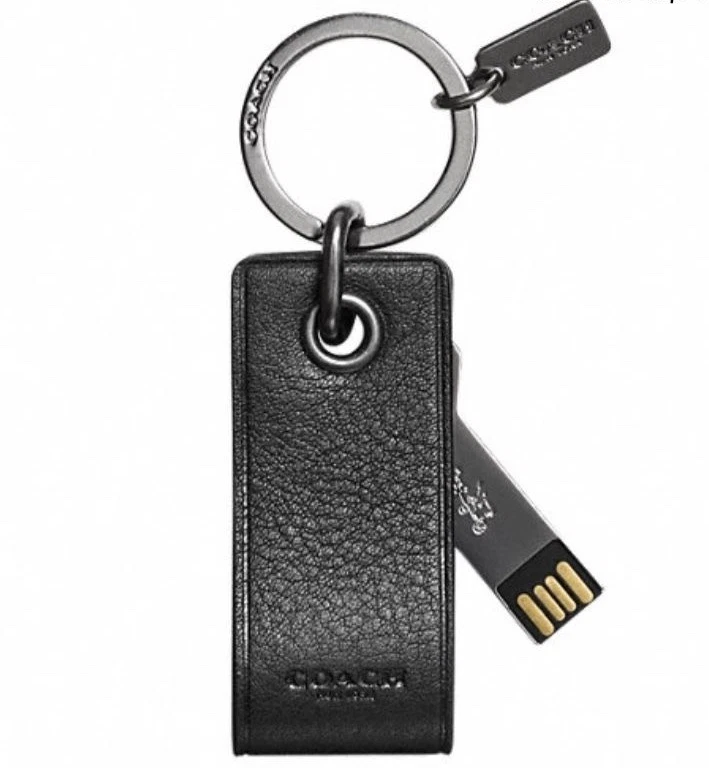 Chaveiro Coach autêntico couro preto 4 GB armazenamento USB F64143 novo com etiquetas - Imagem 1 de 1