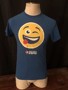 Pepsi #Say It With Pepsi Smiley Face RARE Promo Blue T-Shirt Size Small emoji - Imagen 1 de 9
