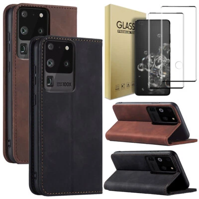 For Samsung Galaxy S20+ Ultra FE 5G Magnetic Leather Case Cover Screen Protector - Image 1 of 4
