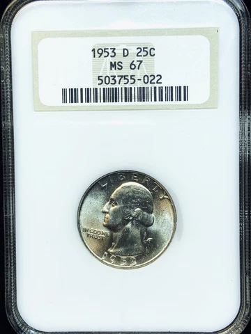 1953-D Washington Quarter NGC MS67 - OLD FAT HOLDER Cover