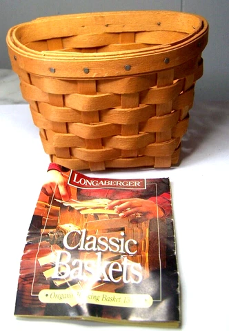 vintage Longaberger Small Wall Pocket Basket handwoven OHIO USA  signed w/ book Cover