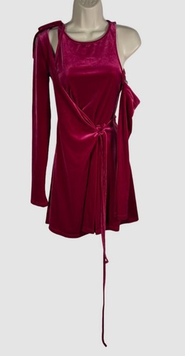 Abito avvolgente donna jeans Versace couture da donna rosa velluto a tracolla aperte $475 taglia 2