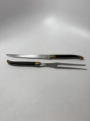 Juego de cuchillos y tenedores para tallar Laguiole France mango de cuerno negro 11,5" Foto 1 de 4