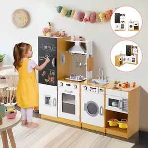 JOYLDIAS Modular Pretend Kitchen Playset Wooden Kids Cooking Toys w/ Blackboard - Picture 1 of 22