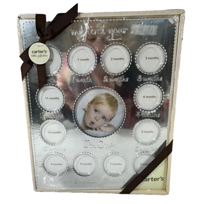 CARTER'S Baby My First Year Silver Picture Frame 13 Pictures 11.5 X 9.5"￼ UNOPEN - Image 1 of 3
