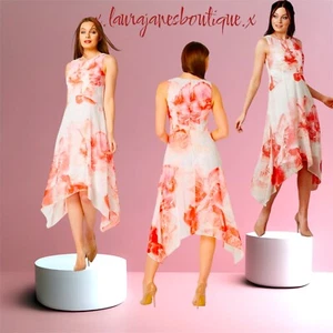 Roman size 18 Pink Floral Chiffon Hanky Hem Dress Wedding guest.Party BNWT. - Picture 1 of 6