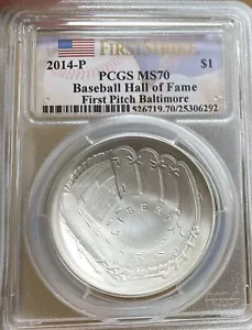 2014 Baseball Hall of Fame Silver Comm. FIRST PITCH BALTIMORE PCGS MS70 $1 - Picture 1 of 2