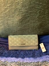 Fossil Light Gray Natural Leather & Straw Multi-Function Flap Snap Clutch 