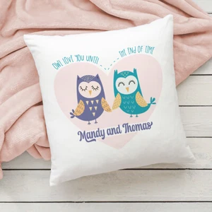 Personalised Cushion Pillow Case OWL LOVE YOU UNTIL Anniversary Gift For Him Her - Picture 1 of 3
